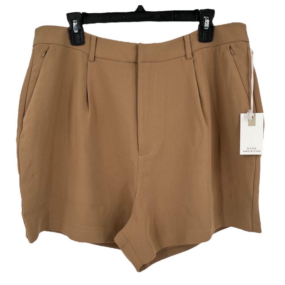 Good American shorts Luxe suiting trouser shorts brown size 15 - Picture 2 of 5